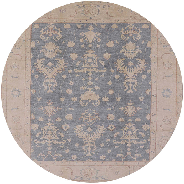 Round Mid-Century Modern Gunmetal Gray Oriental Rug, urb787