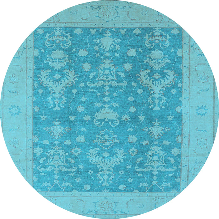 Round Machine Washable Oriental Light Blue Traditional Rug, wshurb787lblu