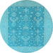 Round Machine Washable Oriental Light Blue Traditional Rug, wshurb787lblu