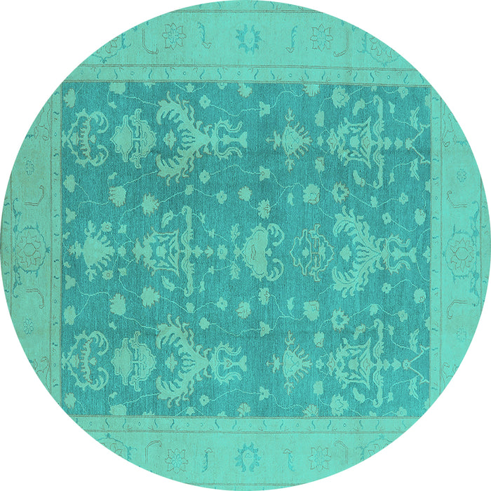 Round Machine Washable Oriental Turquoise Traditional Area Rugs, wshurb787turq