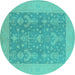 Round Machine Washable Oriental Turquoise Traditional Area Rugs, wshurb787turq