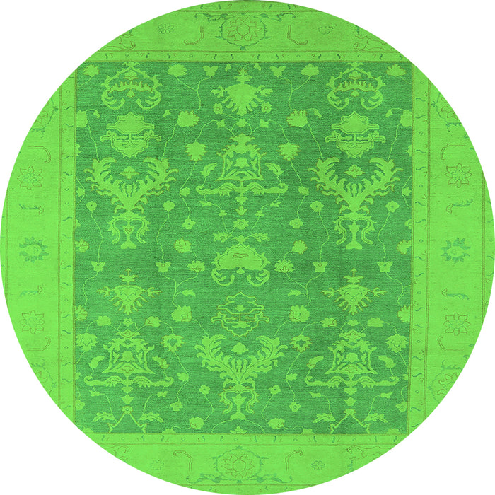 Round Machine Washable Oriental Green Traditional Area Rugs, wshurb787grn
