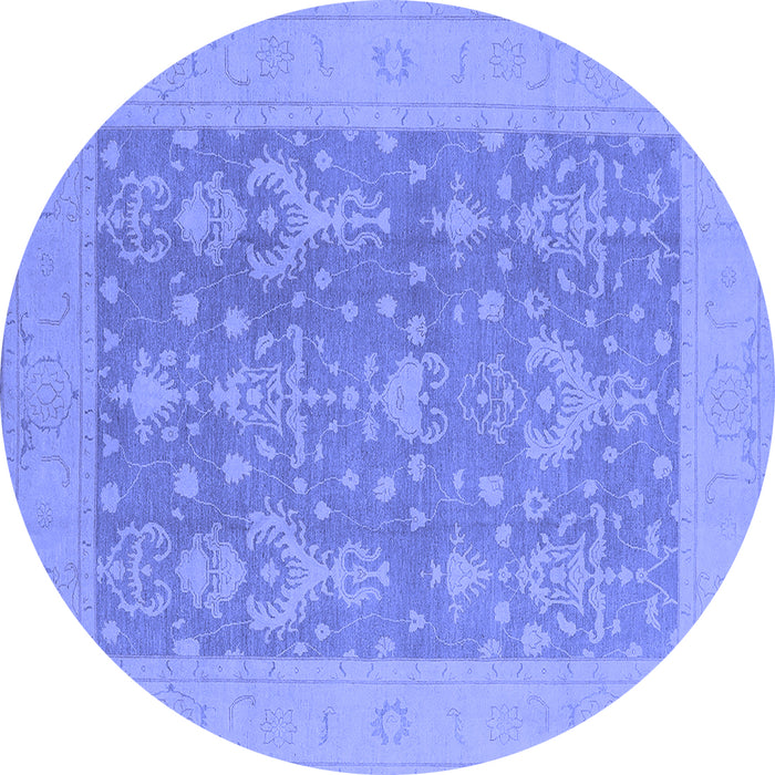 Round Machine Washable Oriental Blue Traditional Rug, wshurb787blu