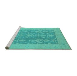Sideview of Machine Washable Oriental Turquoise Traditional Area Rugs, wshurb787turq