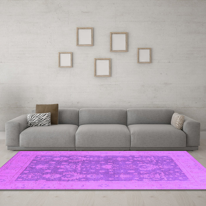 Machine Washable Oriental Purple Traditional Area Rugs in a Living Room, wshurb787pur