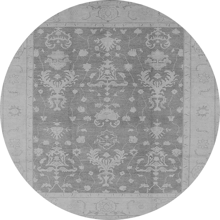 Round Machine Washable Oriental Gray Traditional Rug, wshurb787gry