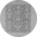 Round Machine Washable Oriental Gray Traditional Rug, wshurb787gry