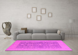 Machine Washable Oriental Pink Traditional Rug in a Living Room, wshurb787pnk