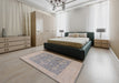 Mid-Century Modern Gunmetal Gray Oriental Rug in a Bedroom, urb787