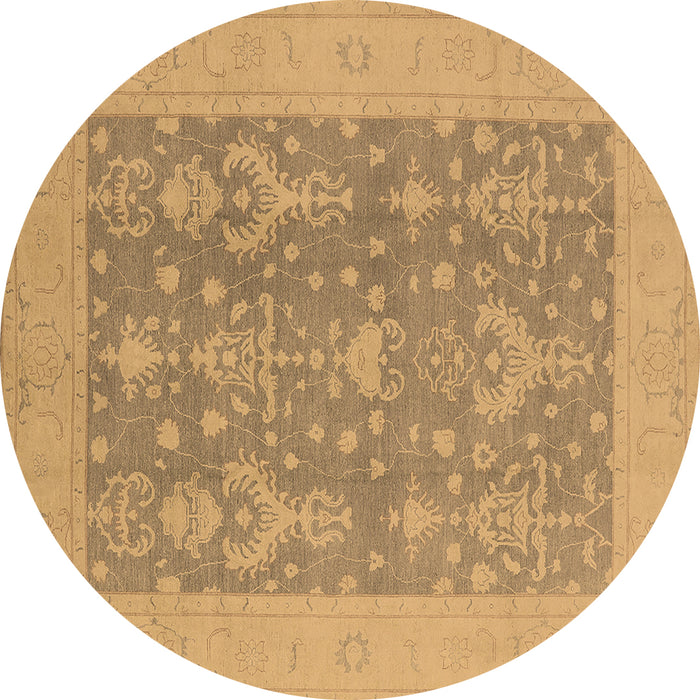 Round Oriental Brown Traditional Rug, urb787brn