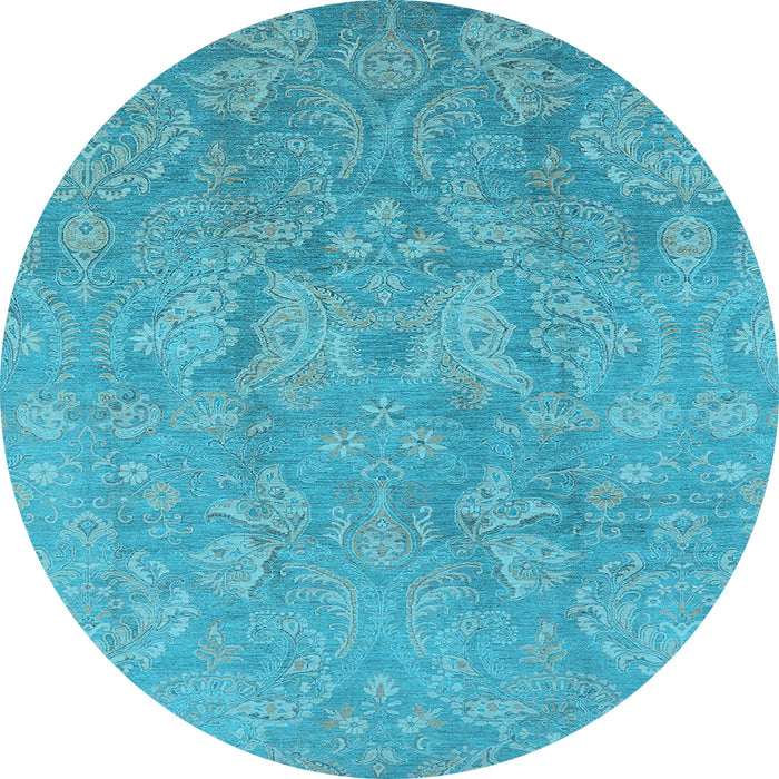 Round Machine Washable Oriental Light Blue Industrial Rug, wshurb788lblu
