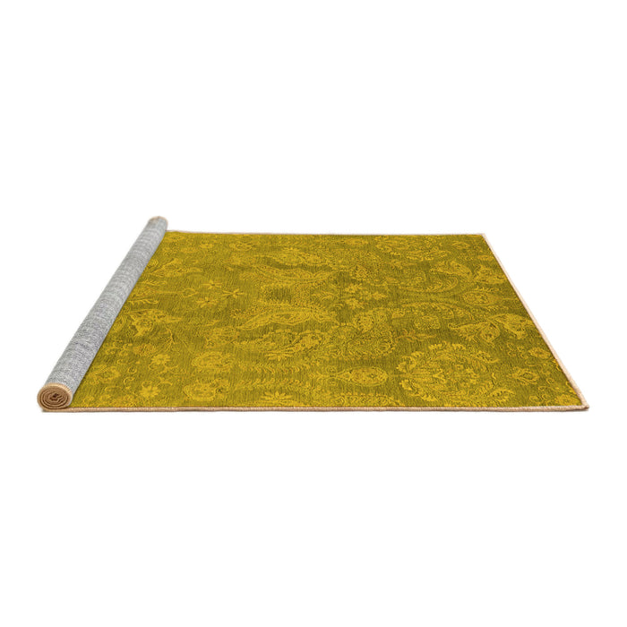Sideview of Machine Washable Oriental Yellow Industrial Rug, wshurb788yw