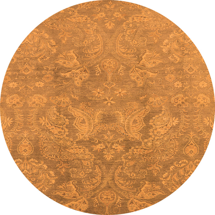 Round Machine Washable Oriental Orange Industrial Area Rugs, wshurb788org