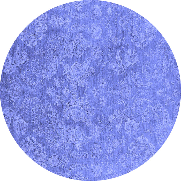Round Machine Washable Oriental Blue Industrial Rug, wshurb788blu