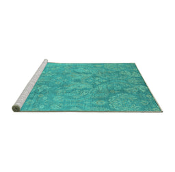 Sideview of Machine Washable Oriental Turquoise Industrial Area Rugs, wshurb788turq