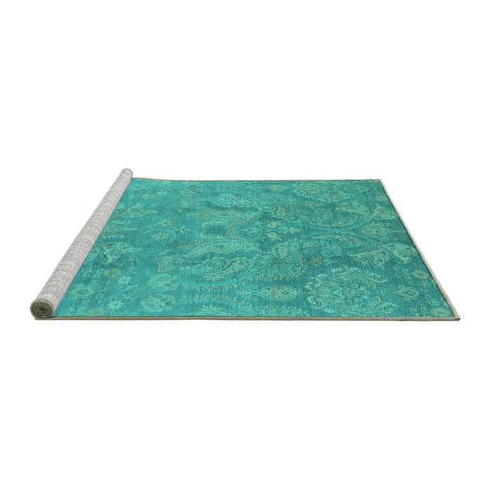 Sideview of Machine Washable Oriental Turquoise Industrial Area Rugs, wshurb788turq