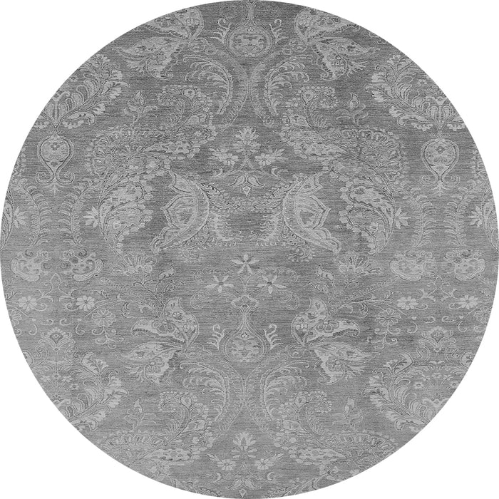 Round Machine Washable Oriental Gray Industrial Rug, wshurb788gry