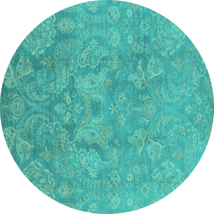 Round Machine Washable Oriental Turquoise Industrial Area Rugs, wshurb788turq