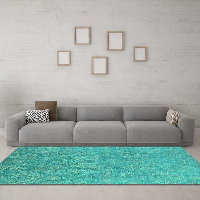 Machine Washable Oriental Turquoise Industrial Area Rugs in a Living Room,, wshurb788turq