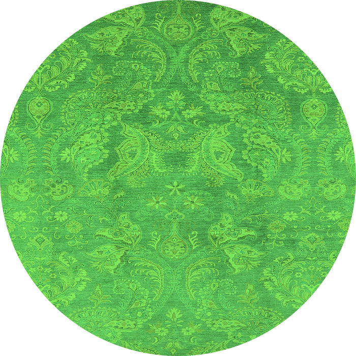 Round Machine Washable Oriental Green Industrial Area Rugs, wshurb788grn
