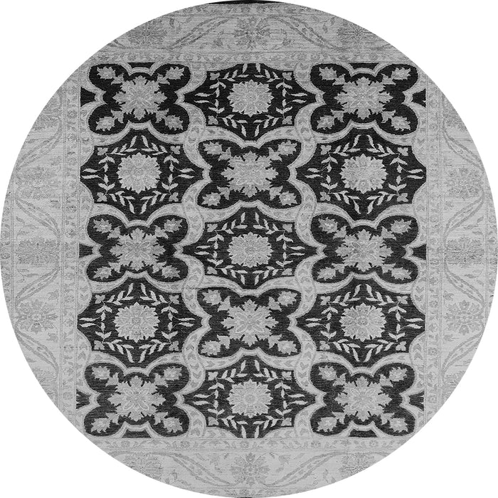 Round Machine Washable Oriental Gray Traditional Rug, wshurb789gry