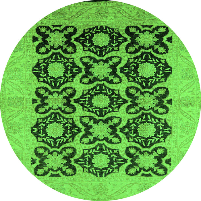 Round Machine Washable Oriental Green Traditional Area Rugs, wshurb789grn