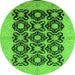 Round Machine Washable Oriental Green Traditional Area Rugs, wshurb789grn