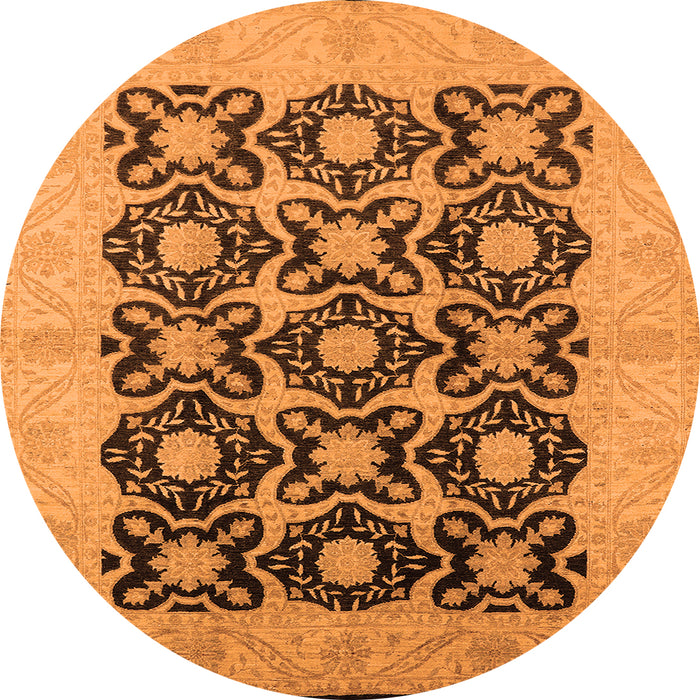 Round Machine Washable Oriental Orange Traditional Area Rugs, wshurb789org