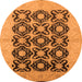 Round Machine Washable Oriental Orange Traditional Area Rugs, wshurb789org