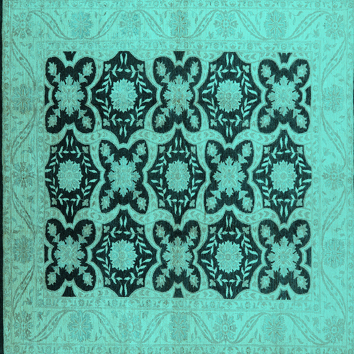 Square Machine Washable Oriental Turquoise Traditional Area Rugs, wshurb789turq