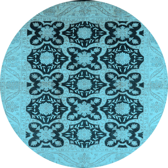 Round Machine Washable Oriental Light Blue Traditional Rug, wshurb789lblu