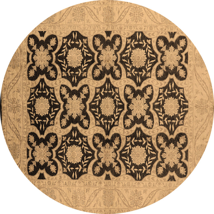 Round Machine Washable Oriental Brown Traditional Rug, wshurb789brn