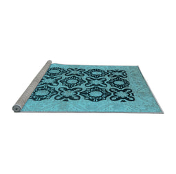 Sideview of Machine Washable Oriental Light Blue Traditional Rug, wshurb789lblu