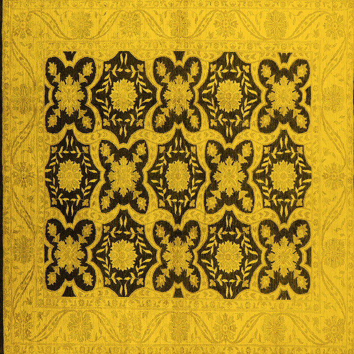 Square Machine Washable Oriental Yellow Traditional Rug, wshurb789yw