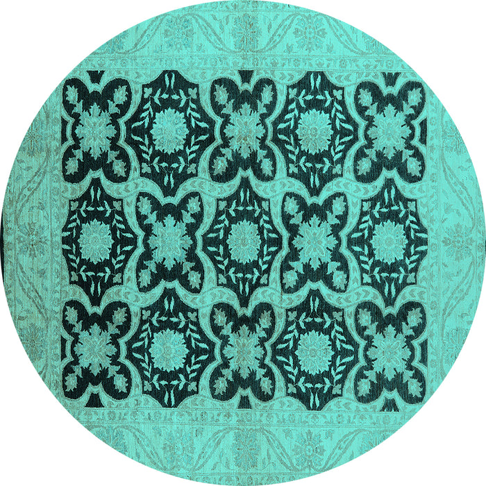 Round Machine Washable Oriental Turquoise Traditional Area Rugs, wshurb789turq