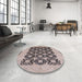 Round Mid-Century Modern Rose Pink Oriental Rug in a Office, urb789