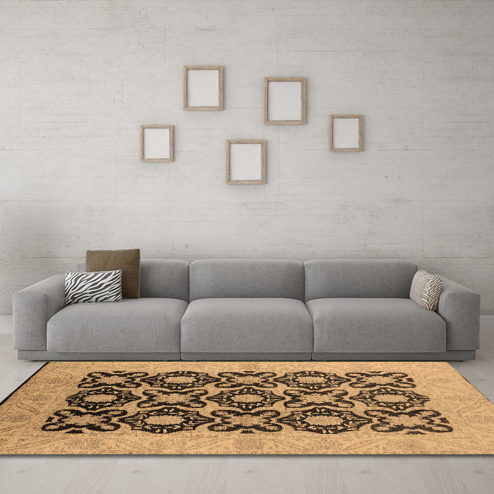 Machine Washable Oriental Brown Traditional Rug in a Living Room,, wshurb789brn
