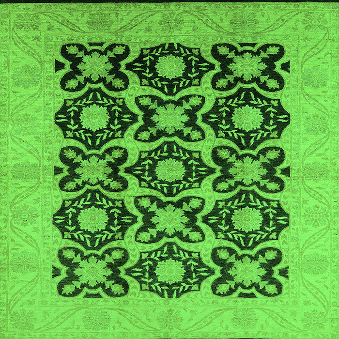 Square Machine Washable Oriental Green Traditional Area Rugs, wshurb789grn