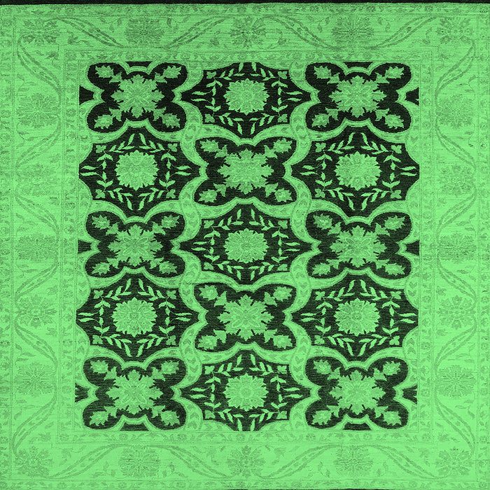 Square Machine Washable Oriental Emerald Green Traditional Area Rugs, wshurb789emgrn