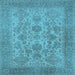 Square Machine Washable Oriental Light Blue Industrial Rug, wshurb790lblu