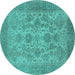 Round Machine Washable Oriental Turquoise Industrial Area Rugs, wshurb790turq