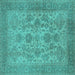 Square Machine Washable Oriental Turquoise Industrial Area Rugs, wshurb790turq