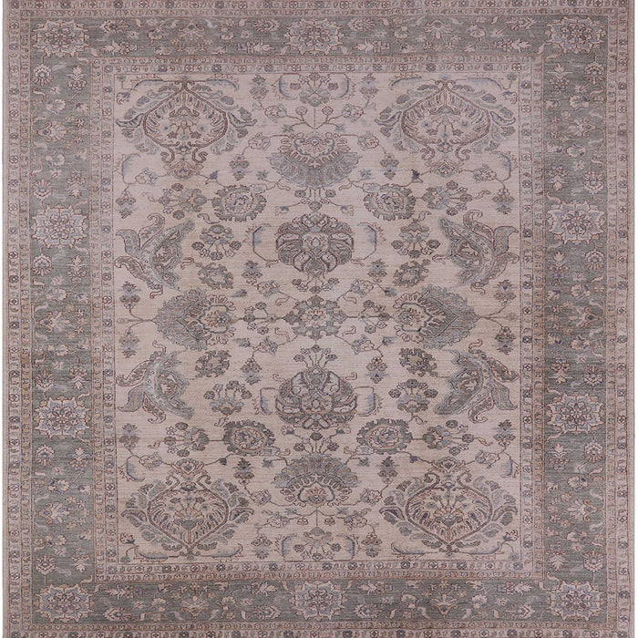 Square Mid-Century Modern Khaki Rose Pink Oriental Rug, urb790