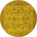 Round Machine Washable Oriental Yellow Industrial Rug, wshurb790yw