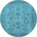 Round Machine Washable Oriental Light Blue Industrial Rug, wshurb790lblu