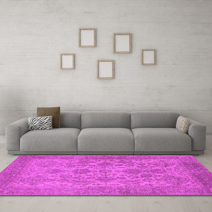Machine Washable Oriental Pink Industrial Rug in a Living Room, wshurb790pnk