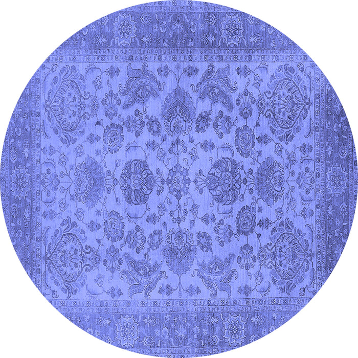 Round Machine Washable Oriental Blue Industrial Rug, wshurb790blu