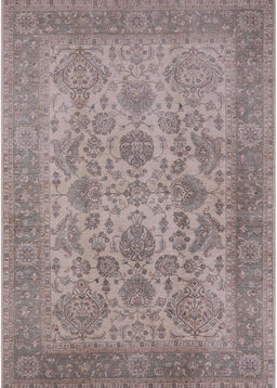 Mid-Century Modern Khaki Rose Pink Oriental Rug, urb790