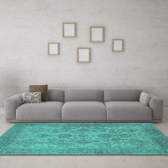 Machine Washable Oriental Turquoise Industrial Area Rugs in a Living Room,, wshurb790turq