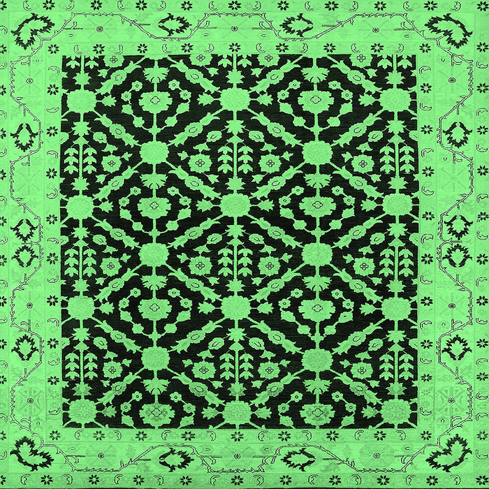 Square Machine Washable Oriental Emerald Green Traditional Area Rugs, wshurb791emgrn